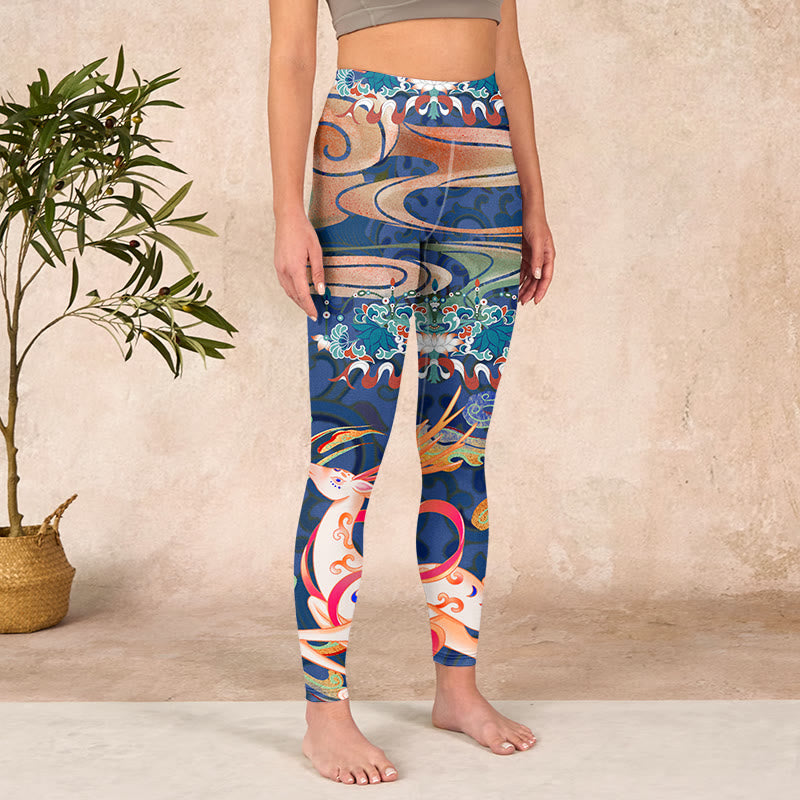 Deer Auspicious Clouds Lotus Gym Leggings Women's Yoga Pants
