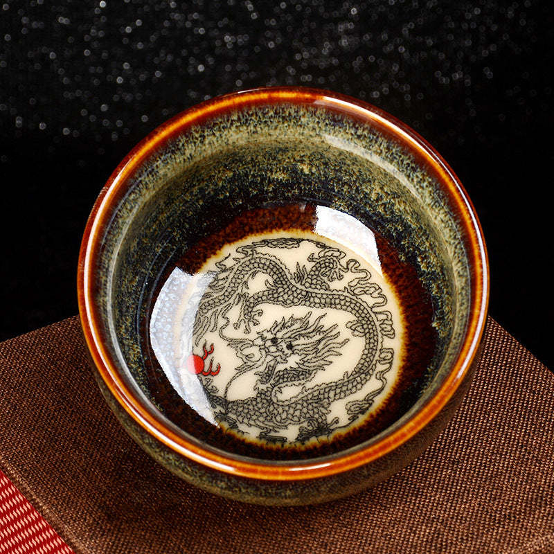 Lotus Dragon Phoenix Koi Fish Chinese Jianzhan Ceramic Teacup Kung Fu Tea Cup 110ml