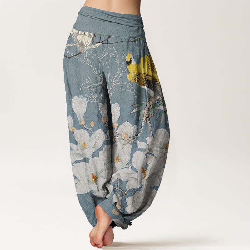 Casual Magnolia Yellow Bird Women's Elastic Waist Harem Pants