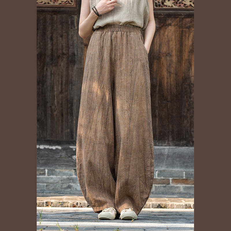 Ramie Cotton Linen Pants Tie-dye Design Trousers Loose Zen Yoga Women's Pants with Pockets