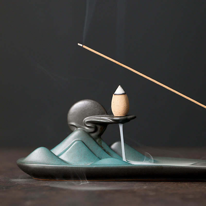 Moon Rabbit PiXiu Mountain Healing Ceramic Stick Incense Burner Decoration