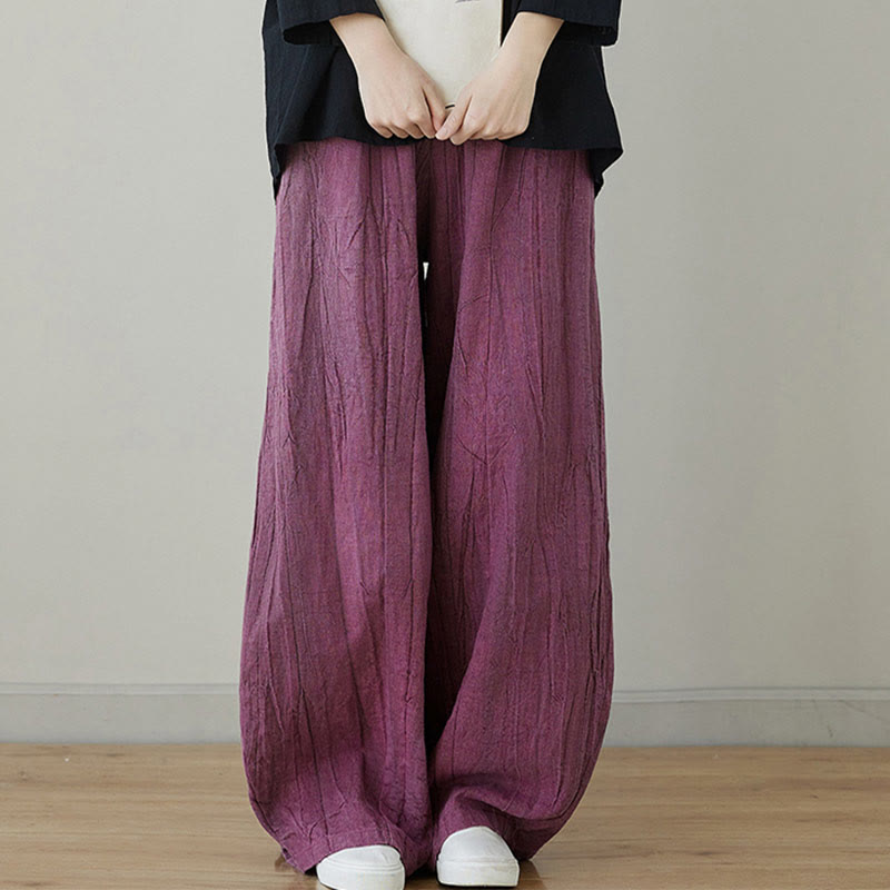 Casual Plain Loose Tie-Dye Distressed Women's Ramie Pants With Pockets