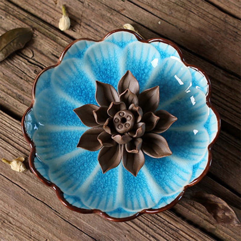 Lotus Pattern Healing Ceramic Incense Burner Decoration