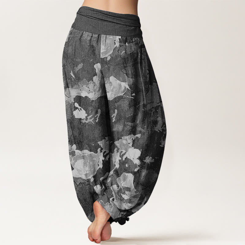 Rose Flowers Pattern Women's Elastic Waist Harem Pants