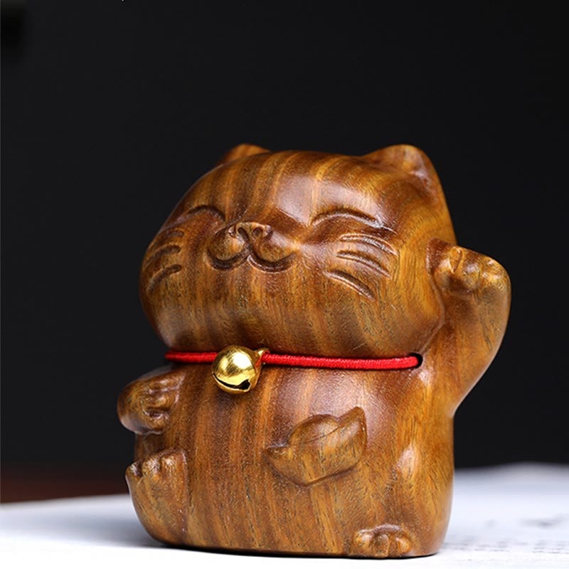 Green Sandalwood Small Mini Cute Lucky Cat Peace Decorations