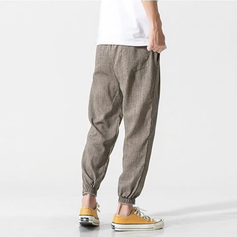 Simple Drawstring Design  Linen Men's Pants With Pockets
