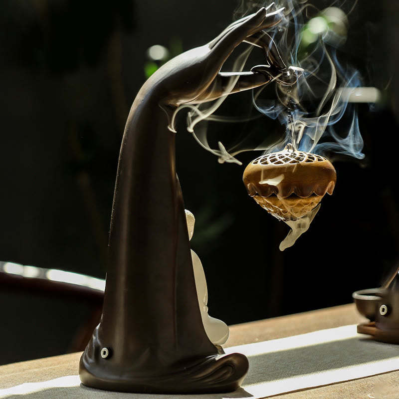 Led mystic zen Hand Backflow Smoke Fountain Healing Ceramic Stick Incense Burner Decoration