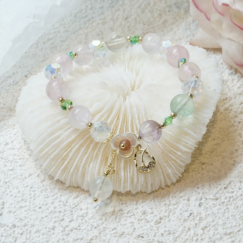 Strawberry Quartz Rutilated Quartz Fluorite Flower Healing Bracelet