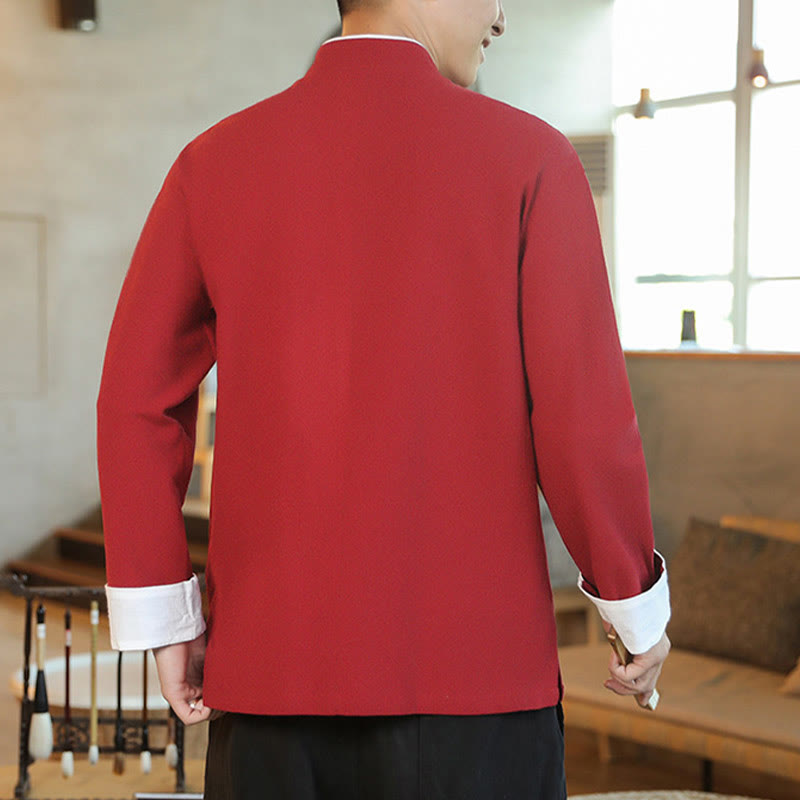 Chinese New Year Flying Crane Embroidery Frog-button Tang Suit Cotton Men's Jacket Shirt