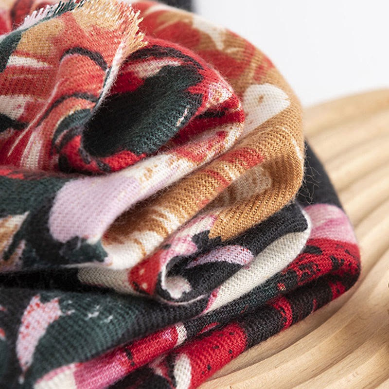 Tibetan Blooming Rose Peony Flower Print Shawl Fall Winter Cozy Warm Scarf Wrap