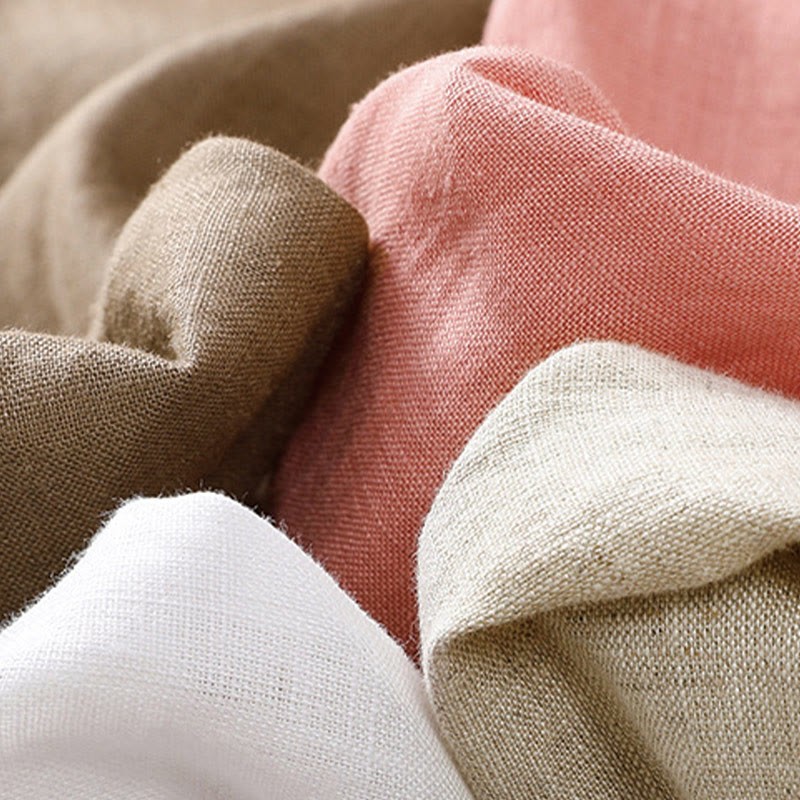 Pure Color Drawstring Frog-Button Cotton Linen Women's Harem Pants With Pockets