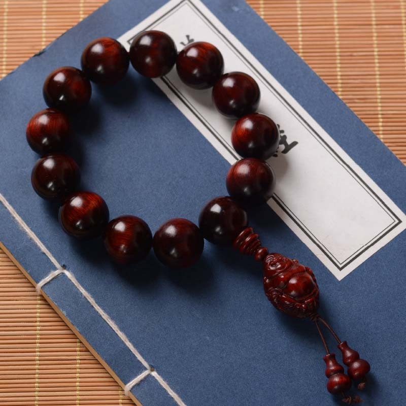 Small Leaf Red Sandalwood Laughing mystic zen God of Wealth Protection Bracelet