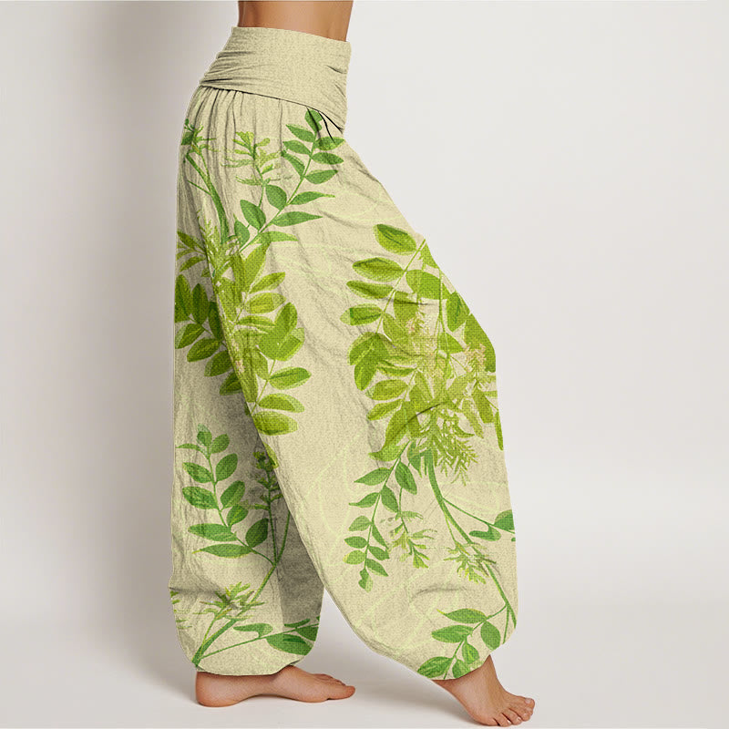 Green Leaves Branches Women's Elastic Waist Harem Pants