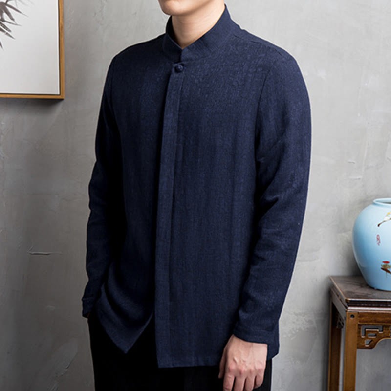 Solid Color Chinese Tang Suit Cotton Linen Jacket Men Clothing