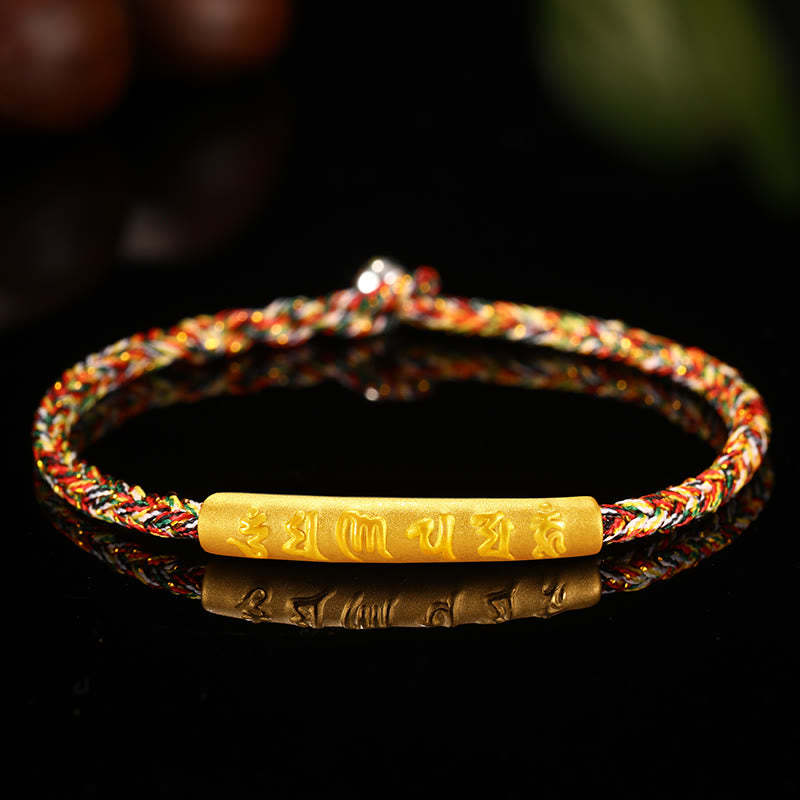 Tibetan 999 Gold Om Mani Padme Hum Handcrafted Eight Thread Peace Knot Luck Braided Couple Bracelet