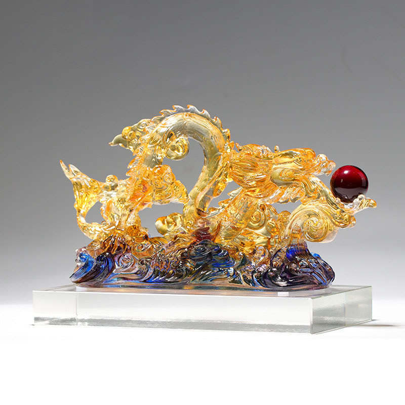 Handmade Dragon Liuli Crystal Art Piece Protection Strength Home Office Decoration