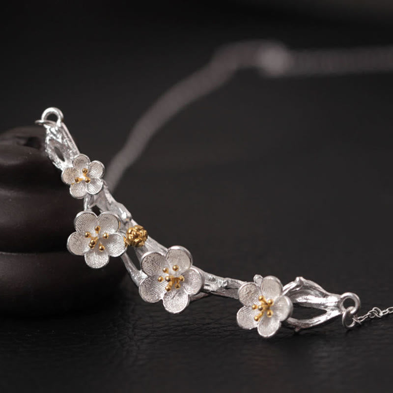 925 Sterling Silver Plum Bossom Protection Necklace Pendant