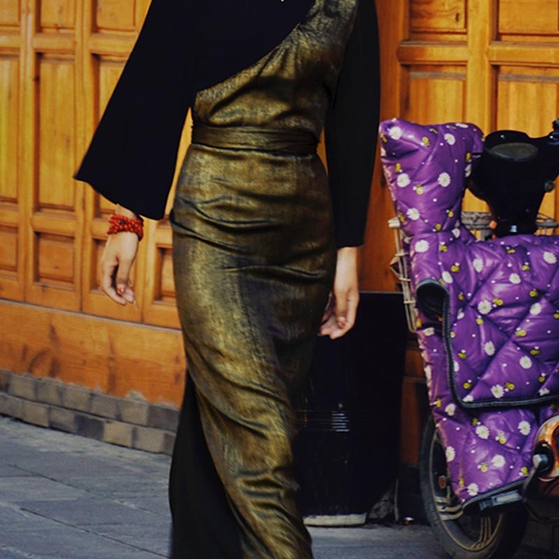 Tibetan Dress Clothing Lhasa Gold Black Long Wrap Dress Maxi Dress Women Clothing