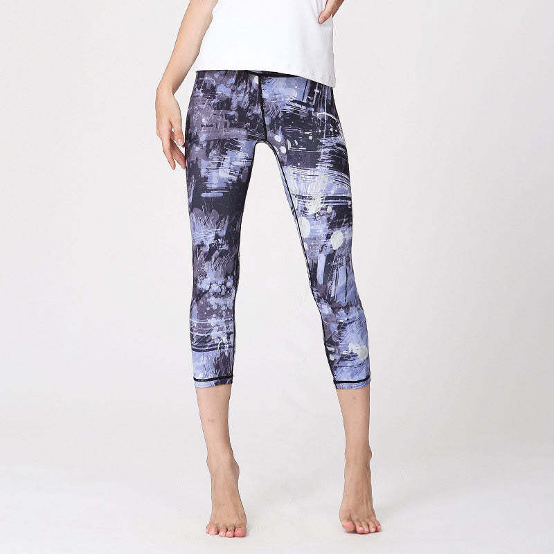 Cherry Blossoms Sakura Lines Print Sports Yoga Cropped Leggings Women's Yoga Capri Pants