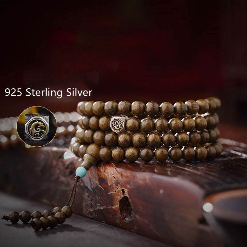 108 Mala Beads 999 Gold Brunei Agarwood Heart Sutra Amber Red Agate Strength Meditation Bracelet