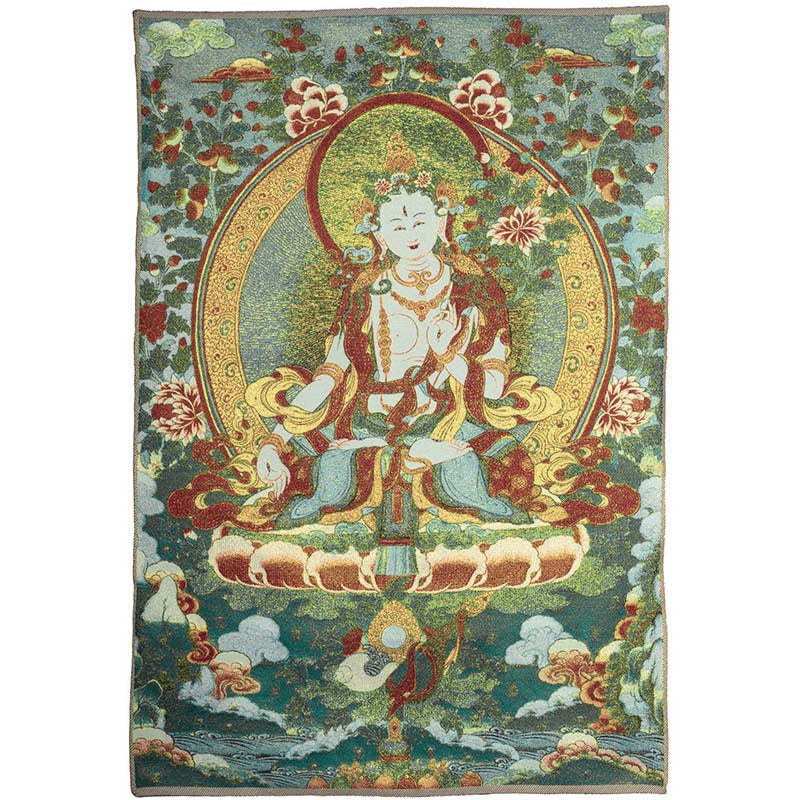 Tibetan Embroidery White Tara Thangka Tapestry Wall Hanging Wall Art Meditation for Home Decor