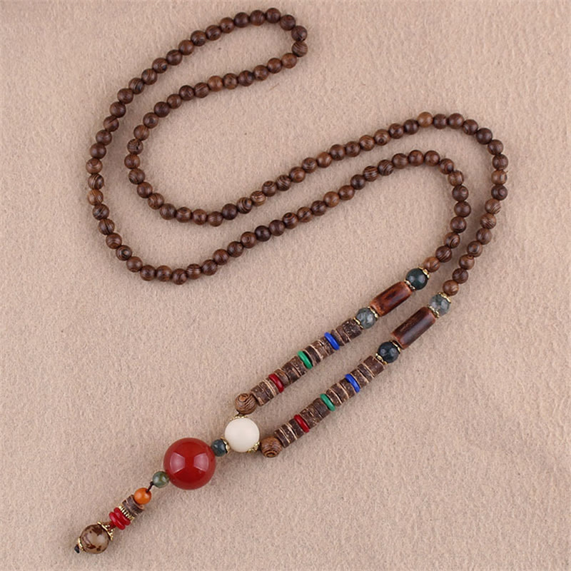 Tibetan Wenge Wood Bodhi Seed Agate Elephant Protection Necklace Pendant