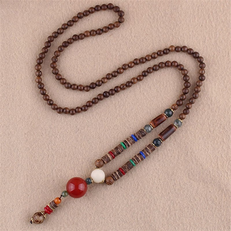 Tibetan Wenge Wood Bodhi Seed Agate Elephant Protection Necklace Pendant