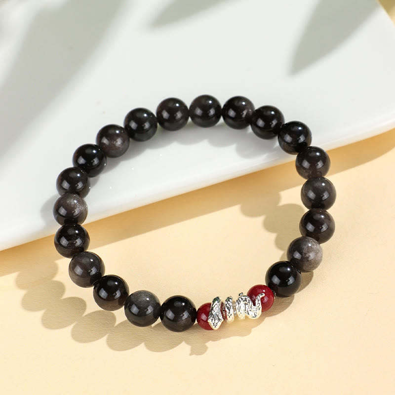 Silver Sheen Obsidian Cinnabar Copper Year of the Snake Protection Bracelet