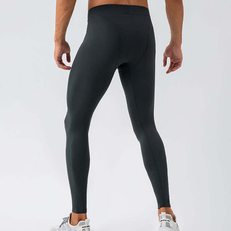 Plain High Waist Elastic Breathable Sports Men's Leggings Pants