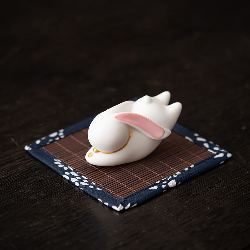Flying Rabbit Bamboo Mat Healing Ceramic Incense Burner Desk Decoration