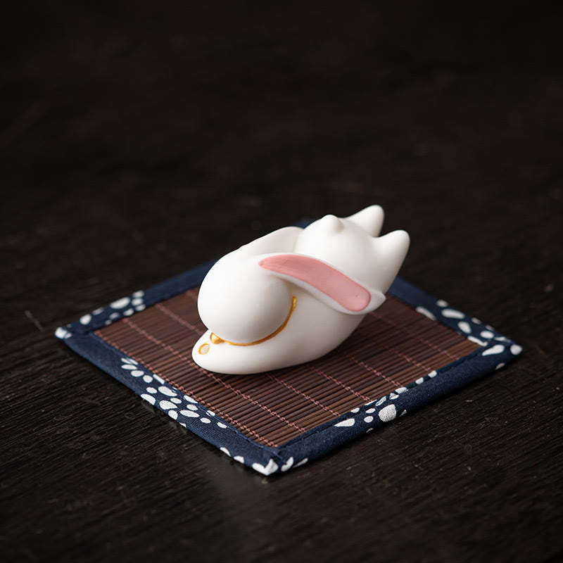Flying Rabbit Bamboo Mat Healing Ceramic Incense Burner Desk Decoration