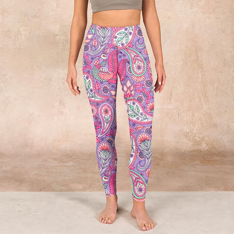 Purple Pink Cashew Flower Sunflower Print Gym Fitness Leggings Women's Yoga Pants