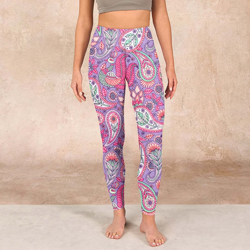 Purple Pink Cashew Flower Sunflower Print Gym Fitness Leggings Women's Yoga Pants