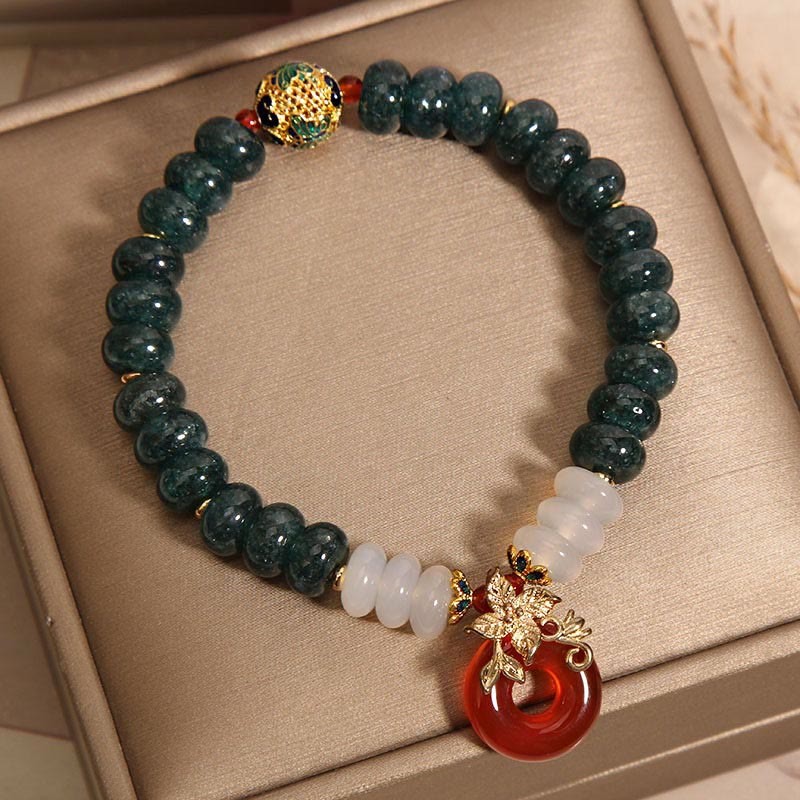 Jade White Agate Red Agate Peace Buckle Abacus Beads Luck Bracelet