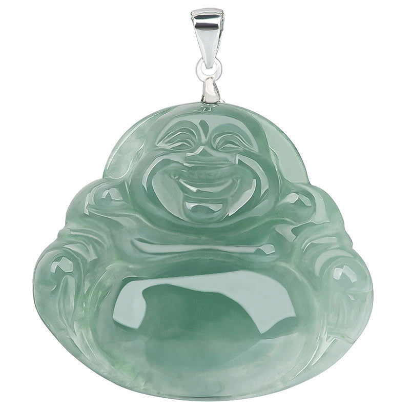 925 Sterling Silver Laughing mystic zen Jade Protection Calm Necklace Chain Pendant