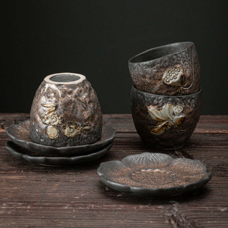 Lotus Pod Leaf Flower Auspicious Clouds Ceramic Teacup Kung Fu Tea Cup