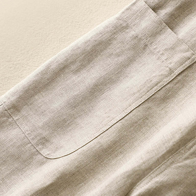 Summer Simple Design Ankle-Length Cotton Linen Women's Wide Leg Pants With Pockets Zipper