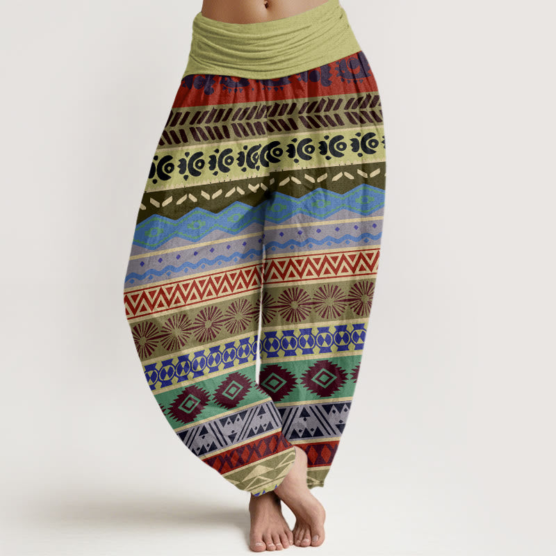 Bohemian Striped Totem Pattern Women's Elastic Waist Harem Pants