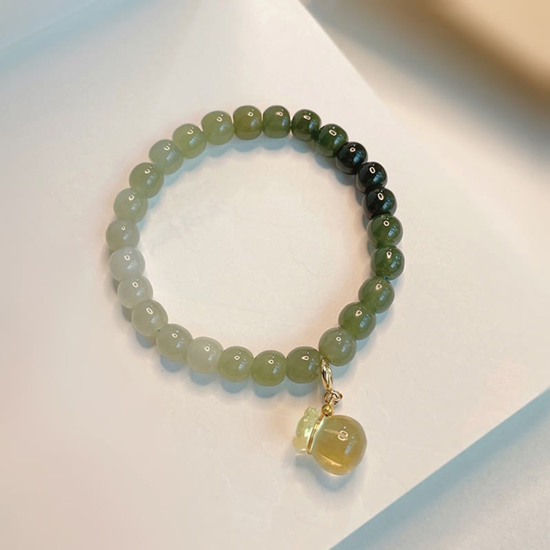 Natural Hetian Jade Money Bag Charm Bead Prosperity Bracelet