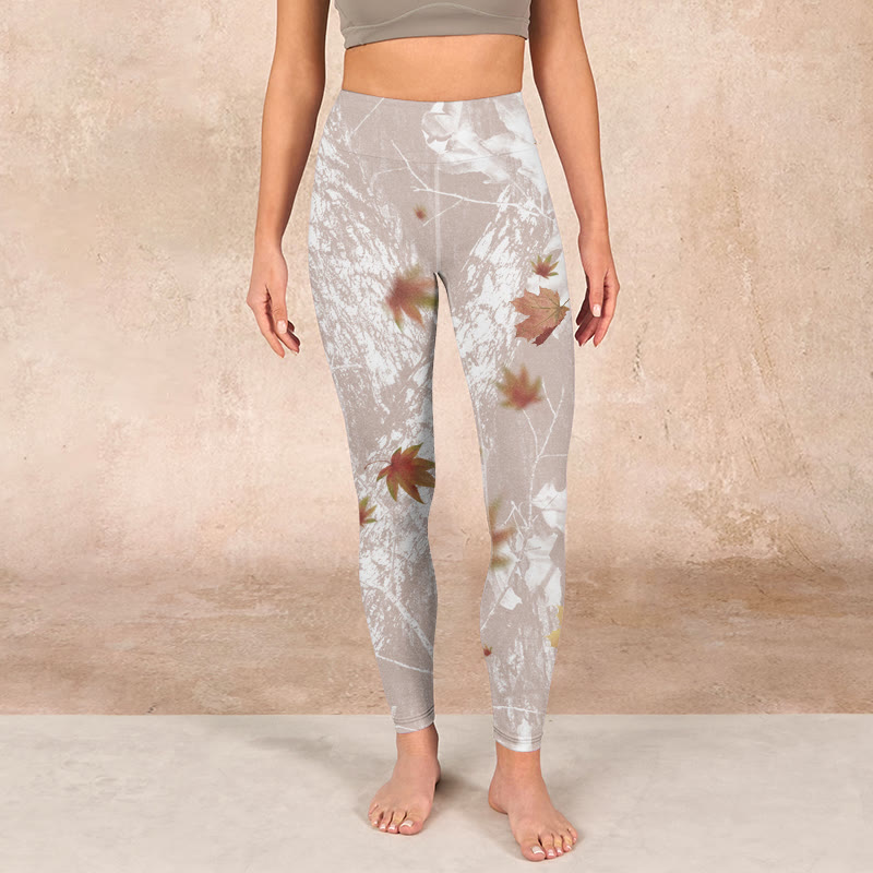 Maple Leaves Branches Print Gym Leggings Women's Yoga Pants