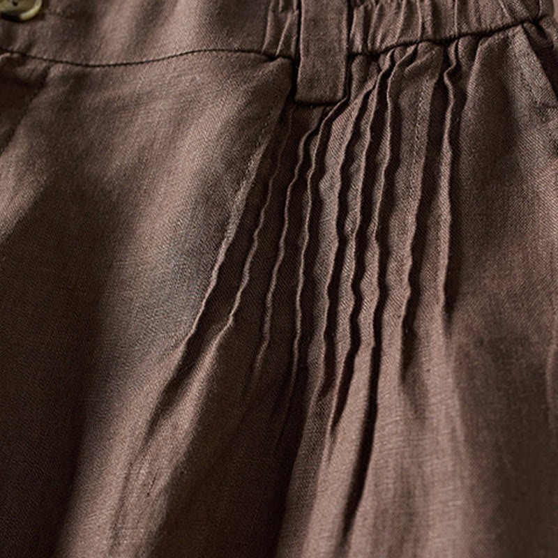 Summer Daily Simple Wrinkle Design Cotton Linen Women's Shorts With Pockets