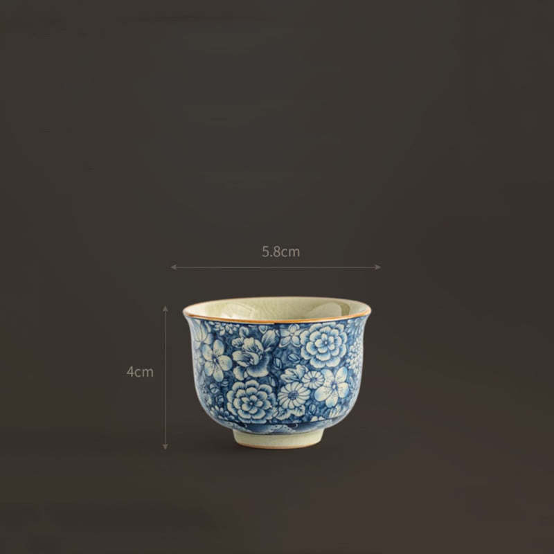 Vintage Lotus Peony Plum Blossom Chrysanthemum Ceramic Teacup Tea Cups