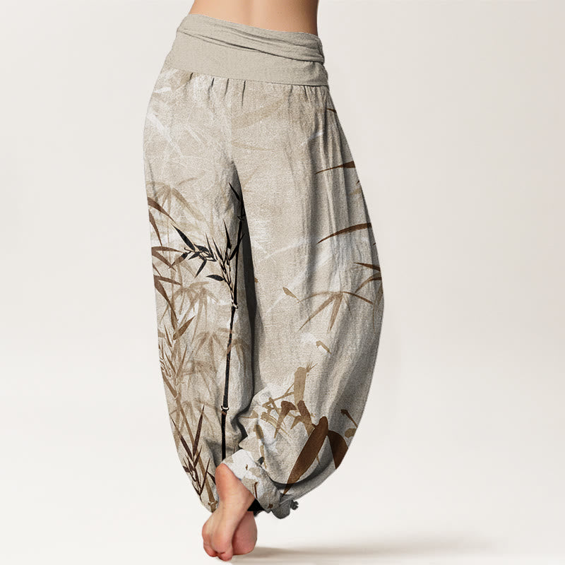 Casual Bamboo Leaves Women's Elastic Waist Harem Pants