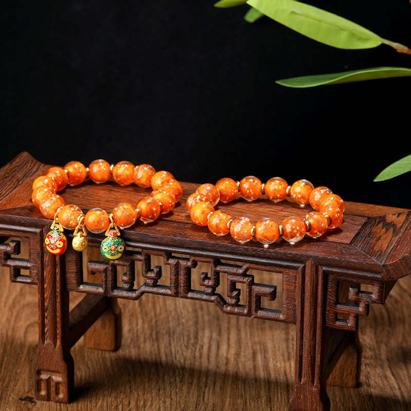 Gold Swallowing Beast Family Charm Luminous Fluorescent Liuli Glass Bead Success Bracelet
