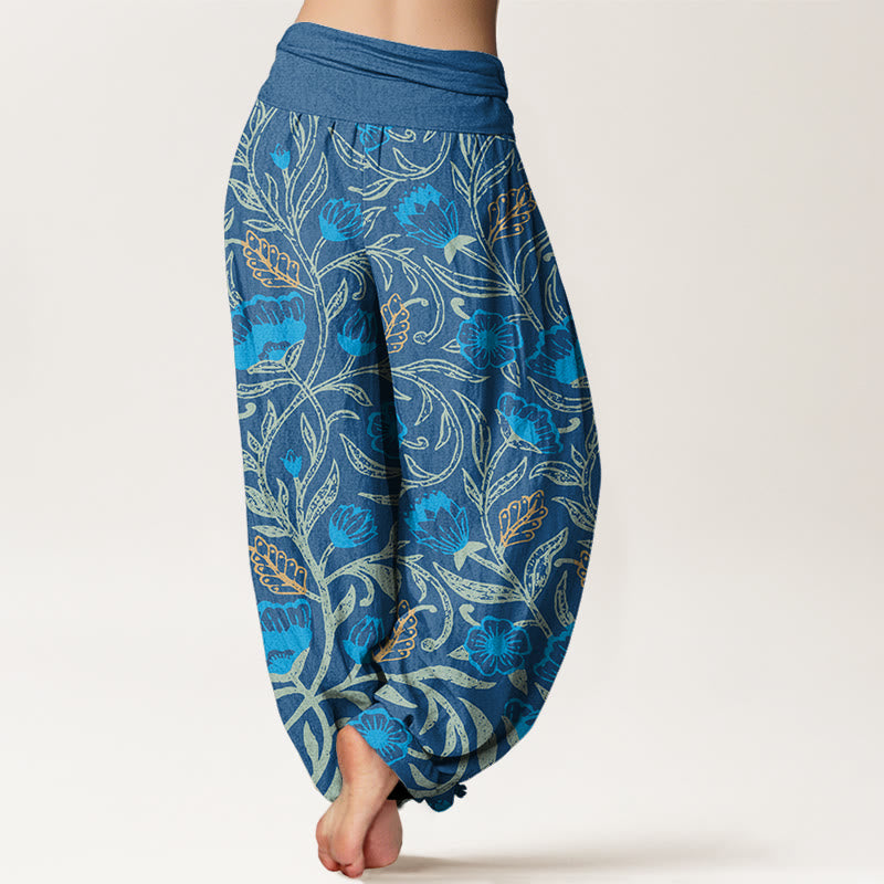 Casual Tulips Flower Vines Design Women's Elastic Waist Harem Pants