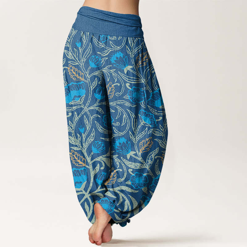 Casual Tulips Flower Vines Design Women's Elastic Waist Harem Pants