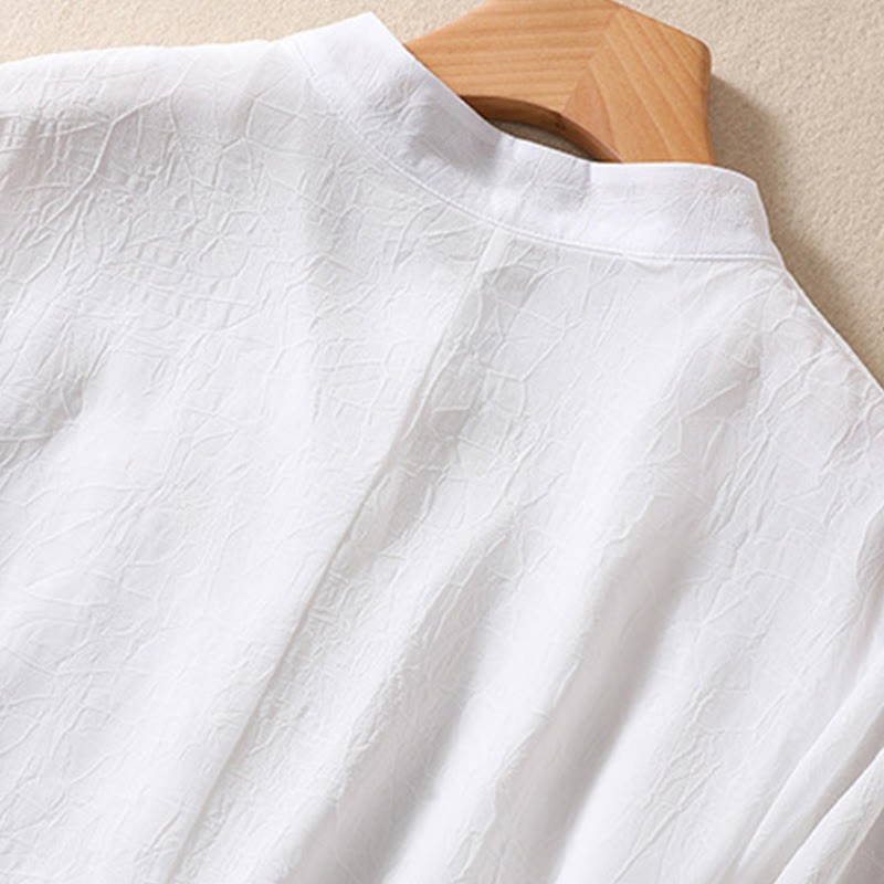 Embroidery Plants Flower Half Sleeve Plain Frog-Button Stand Collar Women's Shirt