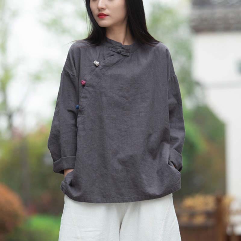 Ramie Linen Blouse Women Shirt Top Chinese Hanfu Style Clothing