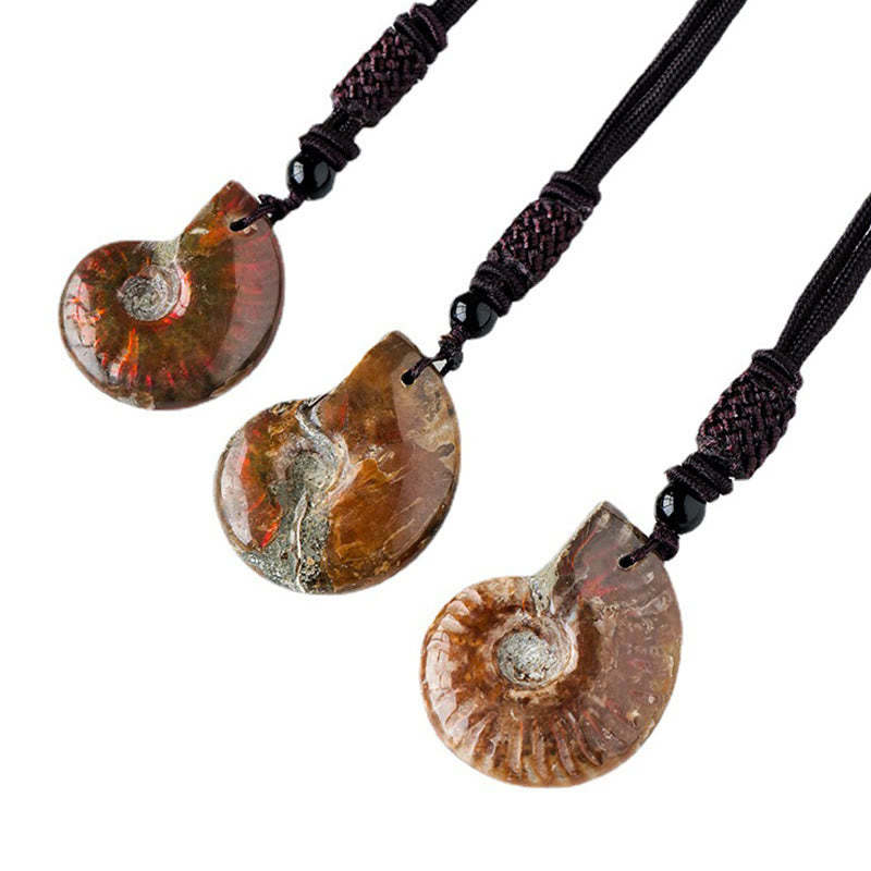 Natural Ammonite Fossil Snail Pattern Meditation Healing Necklace Pendant
