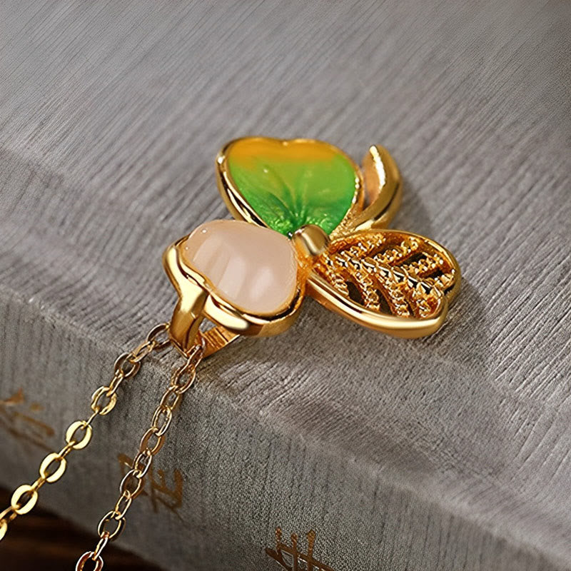 925 Sterling Silver Plated Gold Hetian Jade Luck Shamrock Clover Necklace Pendant Earrings